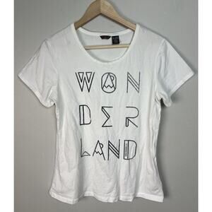 Merrell ‘Wonderland Wanderland’ White Graphic Tee Size XL Cotton Stretch Women’s
